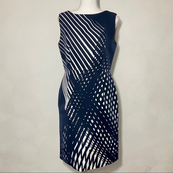 Chetta B Dresses & Skirts - Chetta B Sunhee Navy Shift Nautical Career Satin Lined V-back Dress Size 4